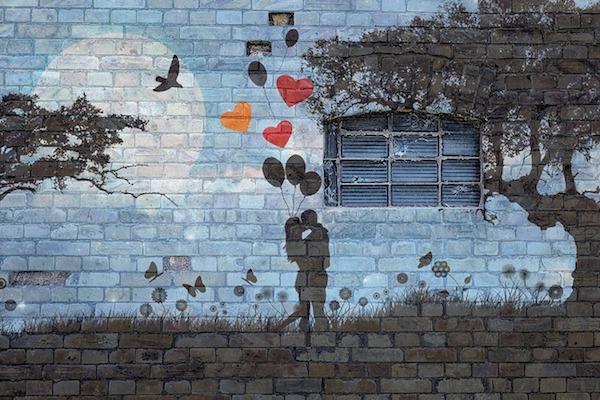 Fresque murale, couple amoureux